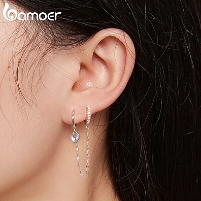 Brinco Bamoer Silver 925 com Moonstone e Tassel