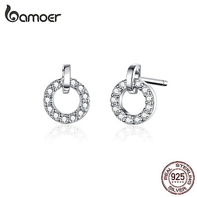 Brinco Círculo da Sorte BAMOER: Prata 925 e Zircônia