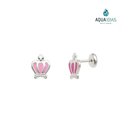 Brinco Coroa Rosa Prata 925: Encanto para Bebês