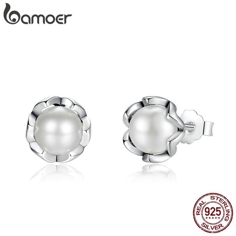 Brinco de Prata Esterlina 925 com Pérola - Bamoer PAS420