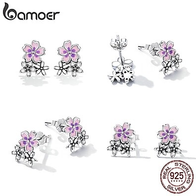 Brinco de Prata Rosa com Flor – Elegância e Qualidade Bamoer