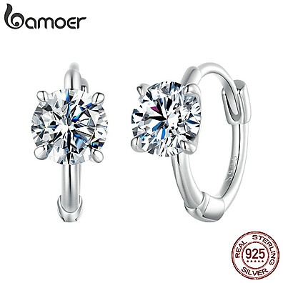 Brincos Bamoer 925 Hoop com Moissanita 0,5ct – Elegância que Cintila