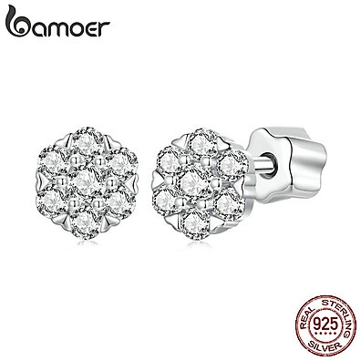 Brincos Bamoer 925 Prata Moissanite Flor - Jóia Elegante para Mulheres