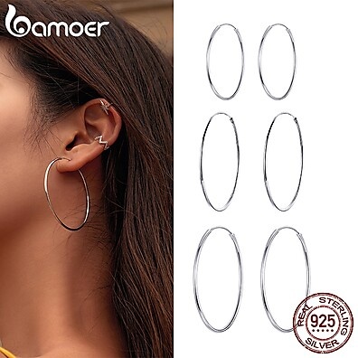 Brincos Bamoer Big Hoop 925 Prata Fina para Mulher – SCE598
