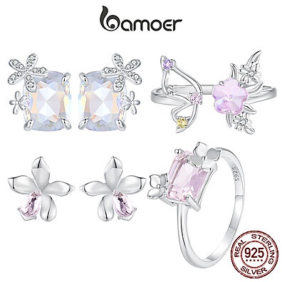 Brincos Bamoer: Flores e Borboletas em Prata 925