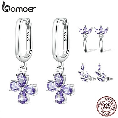 Brincos Bamoer Prata 925: Elegância Floral e Cruz