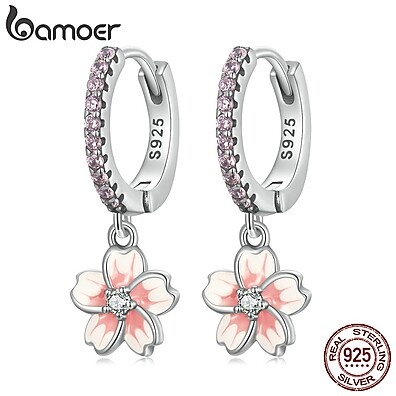 Brincos Bamoer Prata Rosa Cerejeira – Elegância em Flores