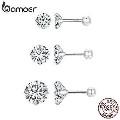 Brincos BAMOER Zircônio Branco 3 Tamanhos – Elegância Simples