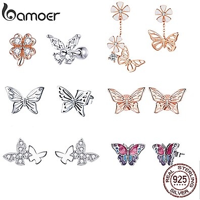 Brincos Borboleta Bamoer S925: Elegância e Cor!