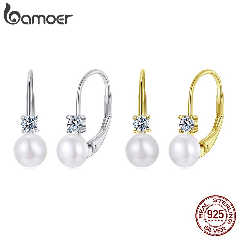 Brincos de Argola de Prata Esterlina 925 com Moissanite e Pérolas - Bamoer