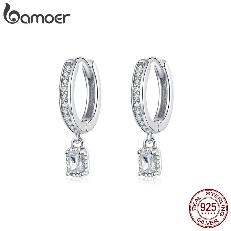 Brincos de Argola em Prata 925 com CZ – Jóias de Casamento Bamoer BSE157