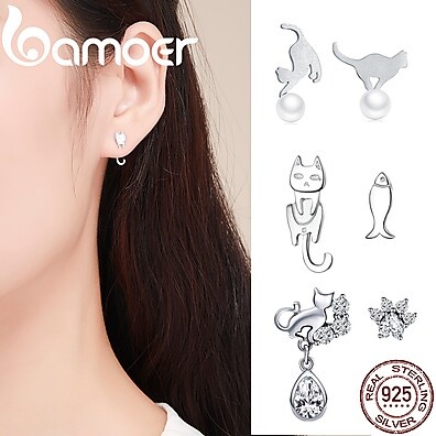 Brincos de Gato Bamoer: Prata 925 e Estilo Coreano