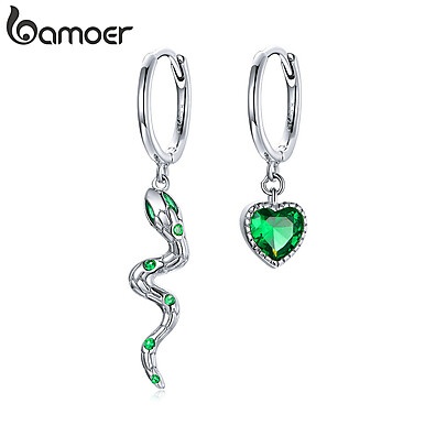 Brincos de Prata 925 Bamoer: Design Serpente e Coração