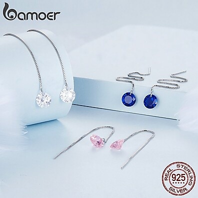 Brincos de Prata 925 com Zircônia Azul Bamoer