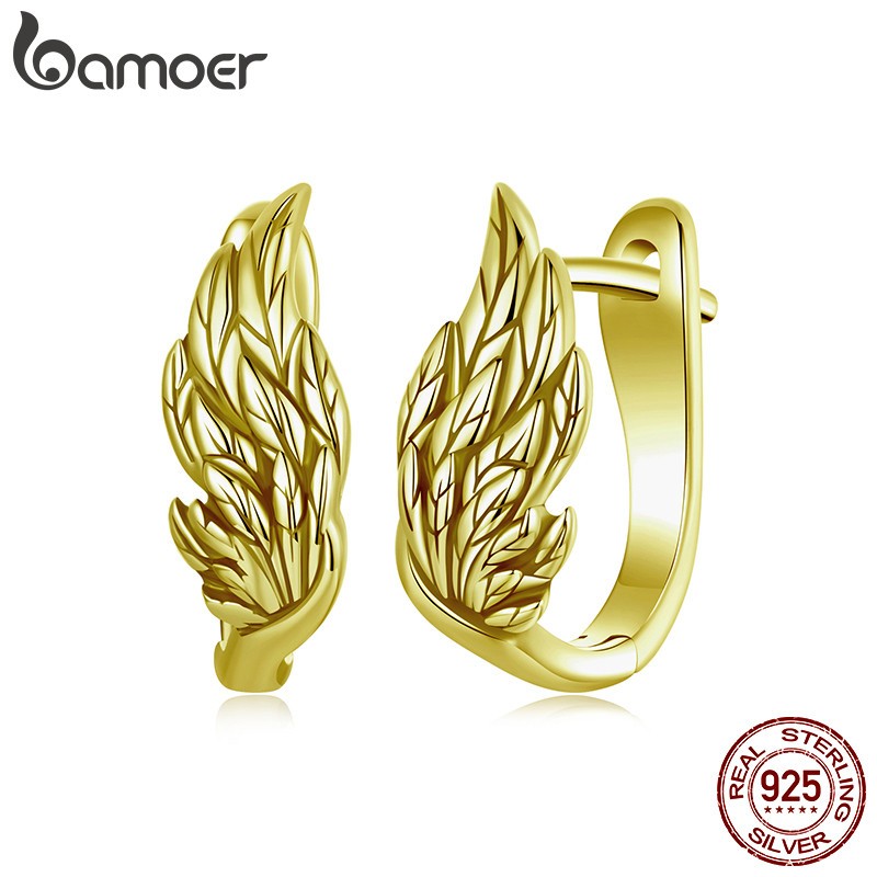 Brincos de Prata Bamoer: Asas Douradas Elegantes