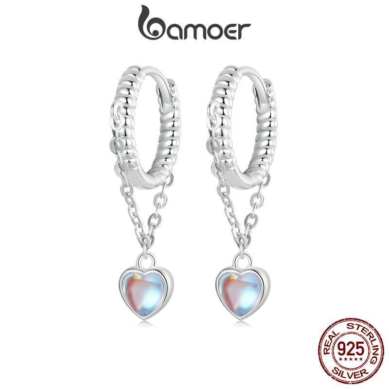 Brincos de Prata Bamoer: Coração Delicado e Elegante