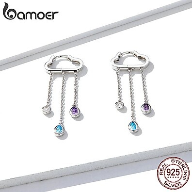 Brincos de Prata Bamoer: Nuvem e Chuva Zirconia