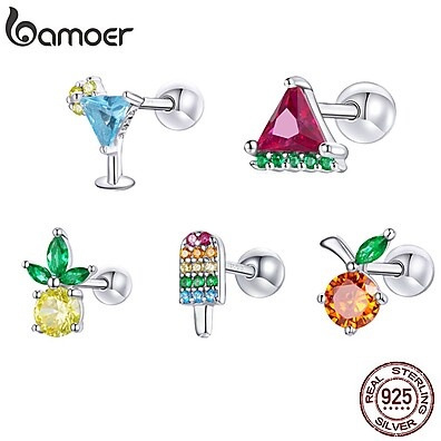 Brincos de Prata Bamoer: Sorvete e Frutas!