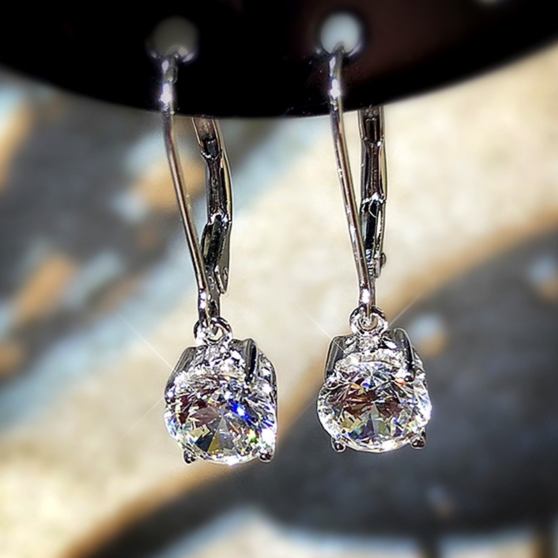 Brincos de Prata Esterlina com Zircônia Cúbica Redondos e Balançantes para Mulheres