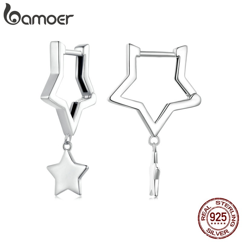 Brincos de Prata Estrela Bamoer 925: Elegância ✨