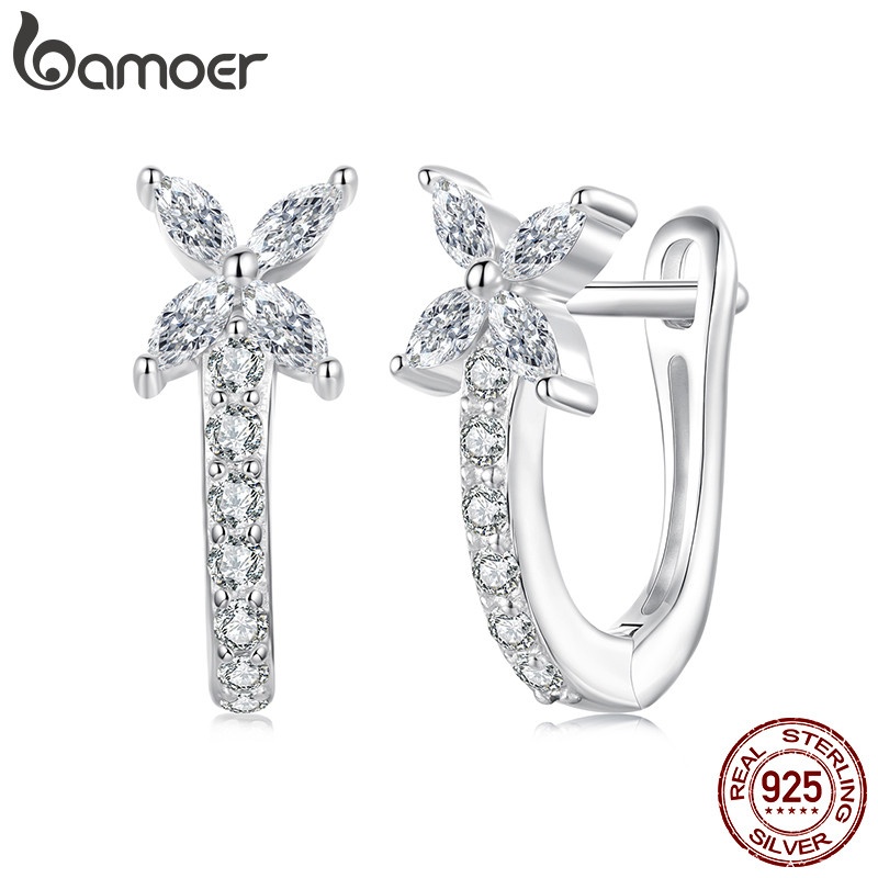 Brincos de Prata Folhas de Outono Bamoer 925