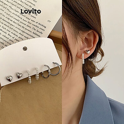 Brincos Geométricos com Pérolas Lisas Lovito - Estilo Casual Elegante