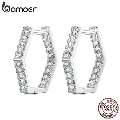 Brincos Hexagonais Bamoer: Elegância em Prata 925