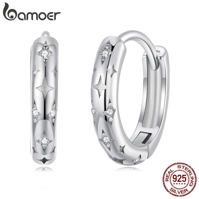 Brincos Lua e Estrela Bamoer: Prata 925 Elegante