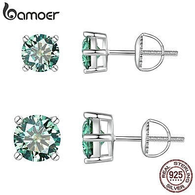 Brincos Moissanita Verde Bamoer: Elegância em Prata 925