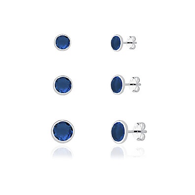 Brincos Prata 925 Azul Marinho: Trio Elegante