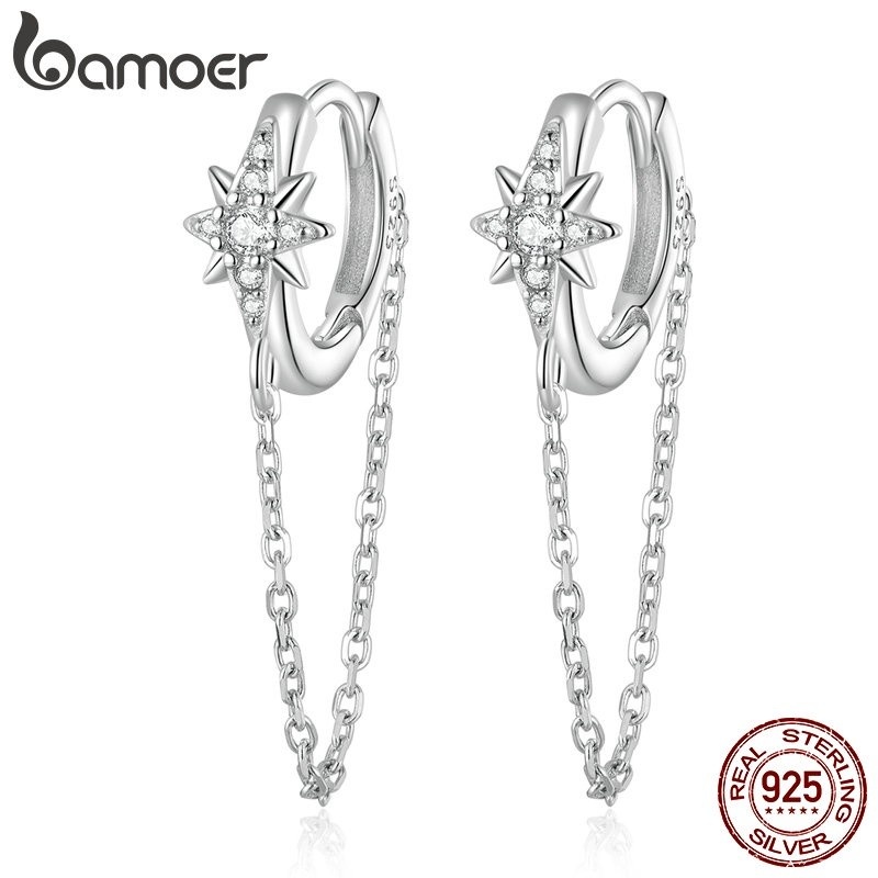 Brincos Prata 925 Bamoer: Estrela e Zircônia