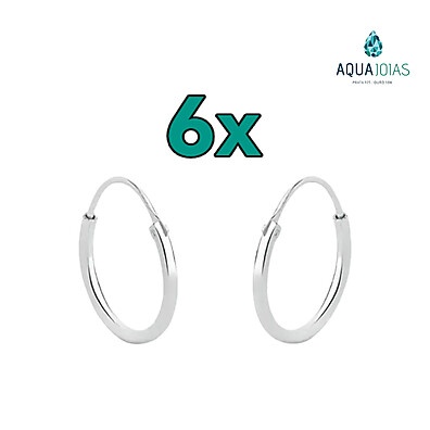 Brincos Prata 925: Kit 6 Pares Redondos 14mm