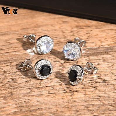 Brincos Zircônia Vnox: Elegância em Preto e Branco