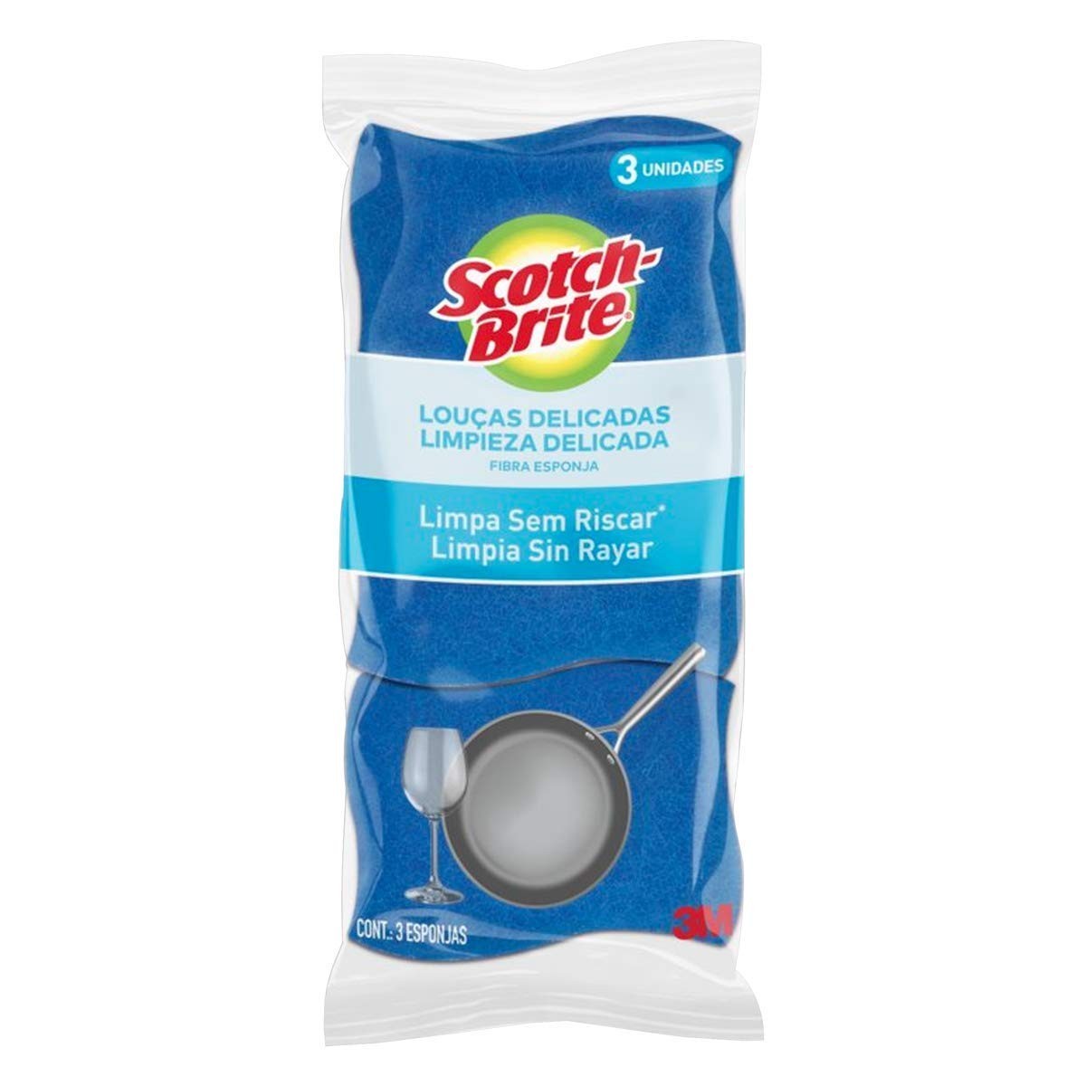 Esponja Scotch-Brite Não Risca Azul - 3 Unidades | Limpeza Segura e Eficiente