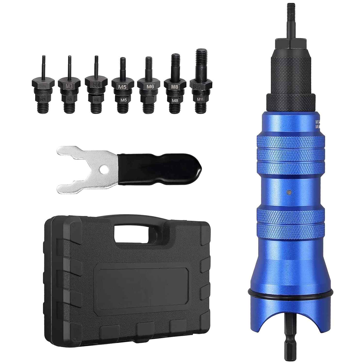 AUTOUTLET Adaptador de broca de porca de rebite sem fio, kit de ferramentas com 7 mandris para porcas de rebite M3-M10