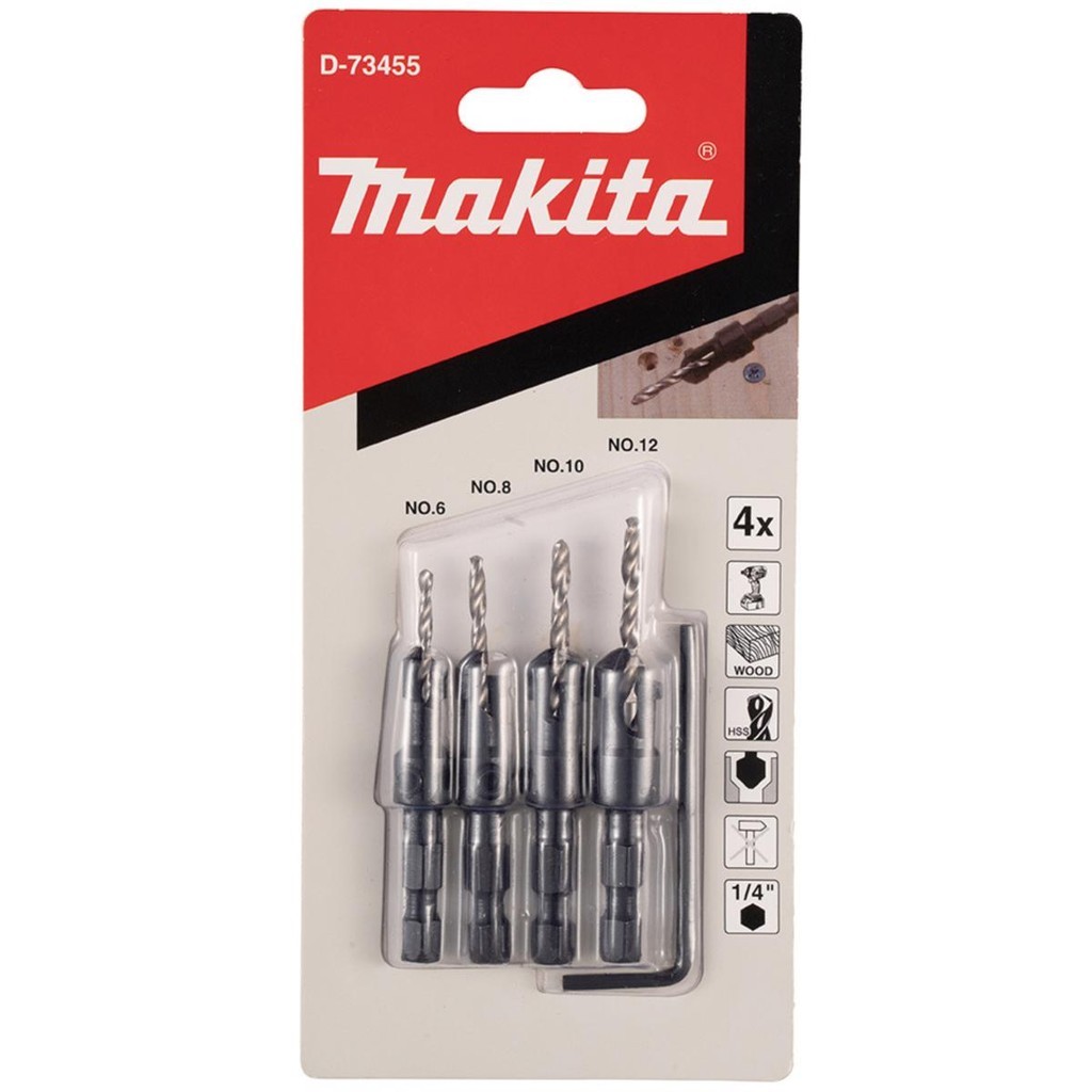 Brocas Escareadoras Makita: Kit 4 Peças para Madeira