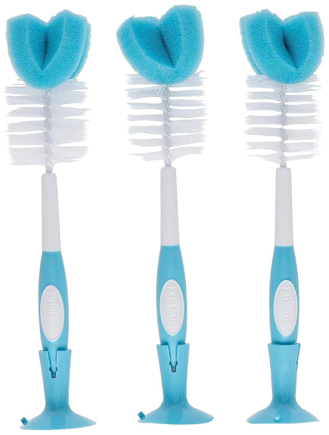 Escova de Limpeza Dr. Brown's para Mamadeiras - 3 Unidades com Esponja e Esfregão Azul