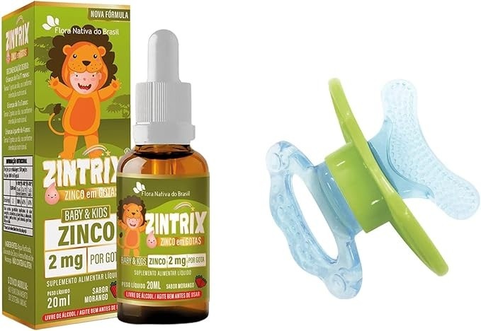 BUBA Mordedor Massageador Azul + Zintrix Suplemento Infantil de Zinco 20ml Morango - Flora Nativa