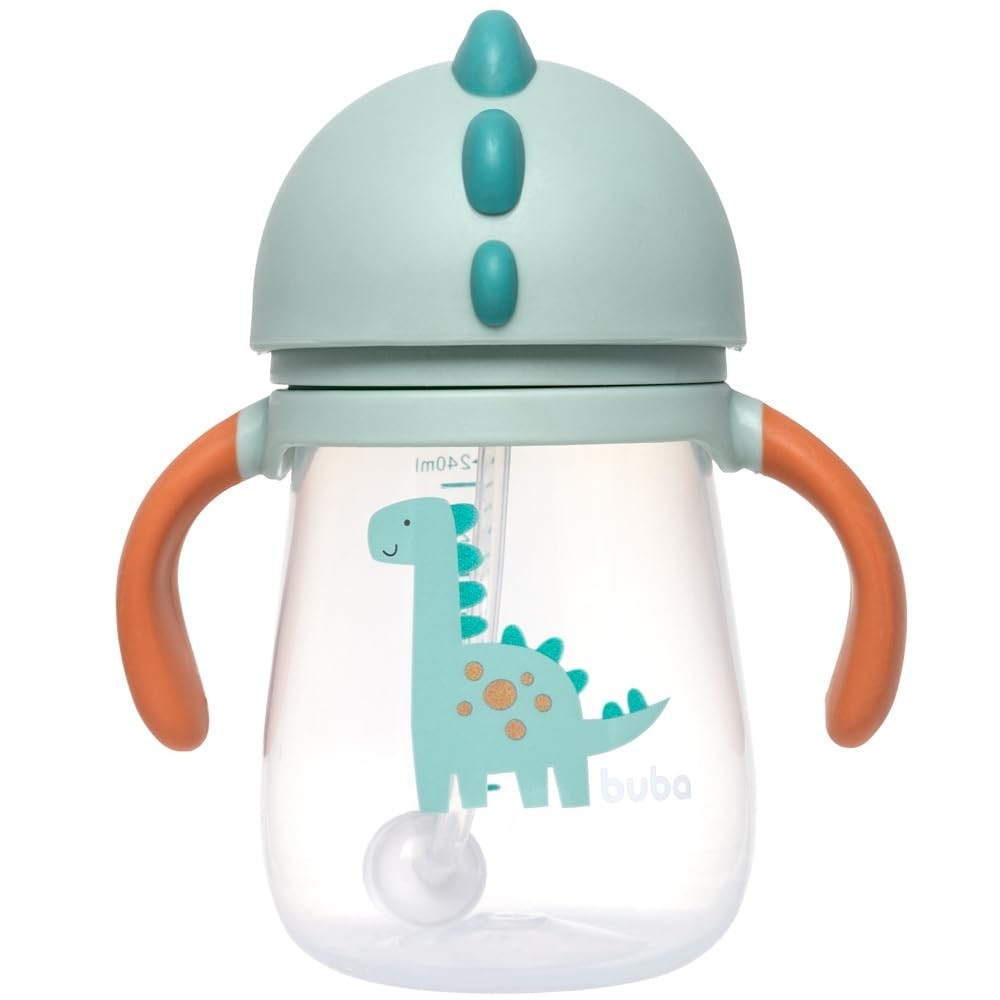 Copo com Canudo Mágico Dino da Buba - 240ml com Dispositivo que Acompanha o Líquido