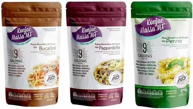 Kit 3 Konjac Massa Curta: Penne, Pappardelle, Bucatini