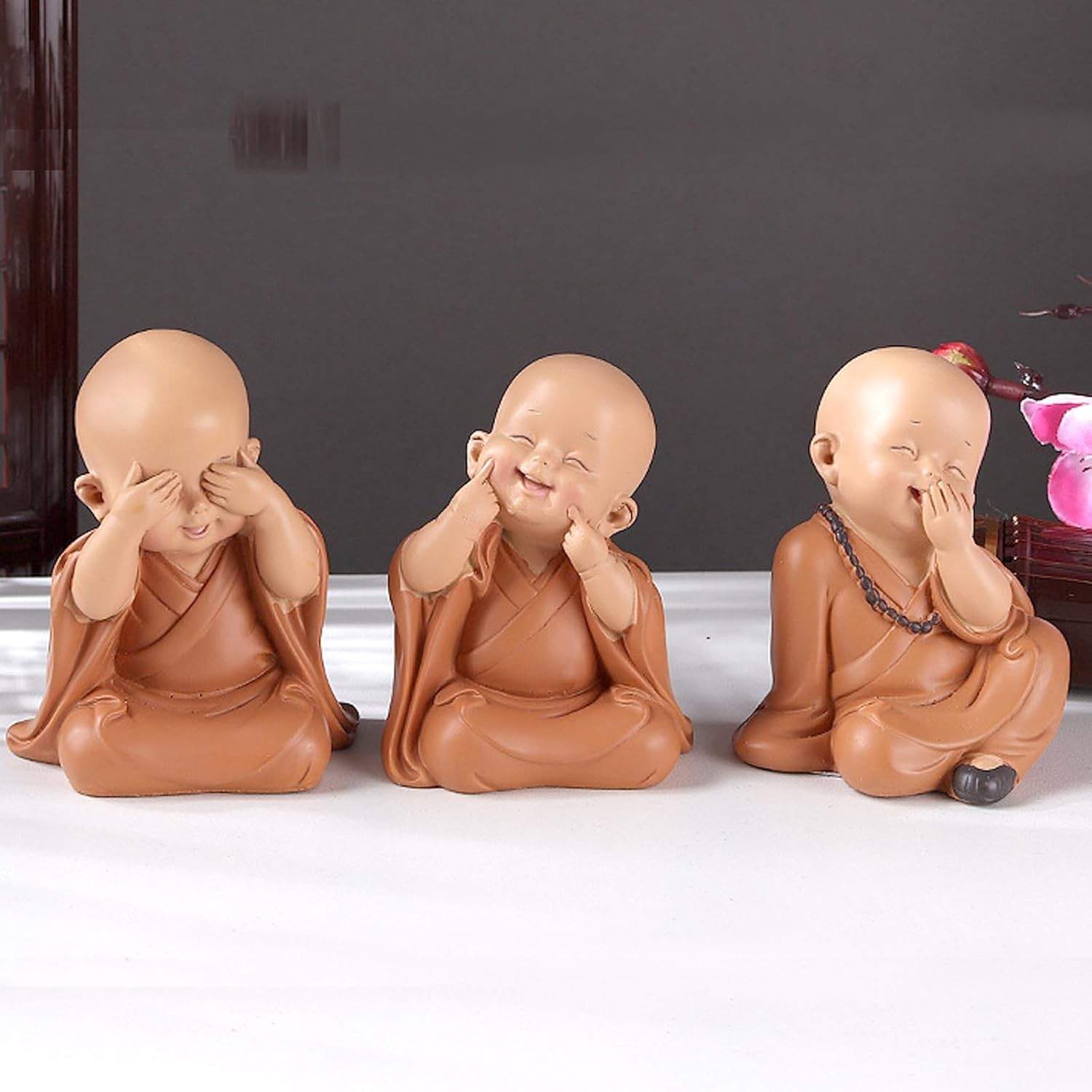 3 Peças Estátuas de Buda Rindo para Decoração e Boa Sorte