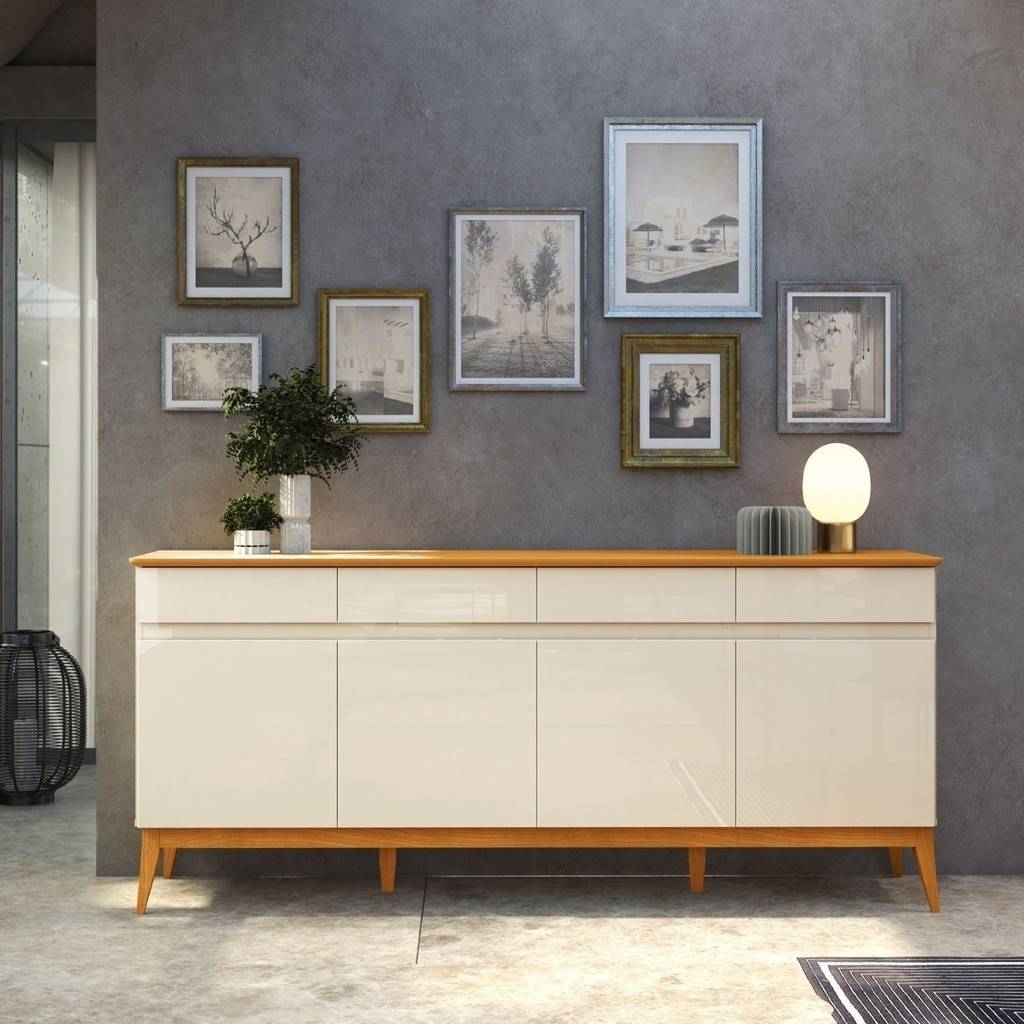 Buffet Aparador 187cm 4 Portas 4 Gavetas Magnum Off White/Cedro