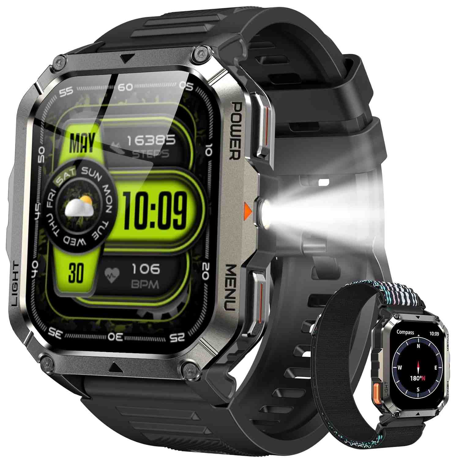 Smartwatch Militar 2.01" IP68: Bateria 900mAh (20+ Dias), Lanterna, Bússola e Chamadas Bluetooth