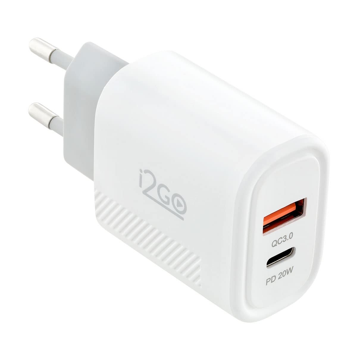 Carregador Ultra Rápido i2GO PRO: USB-C PD 20W + USB-A QC 18W - Branco