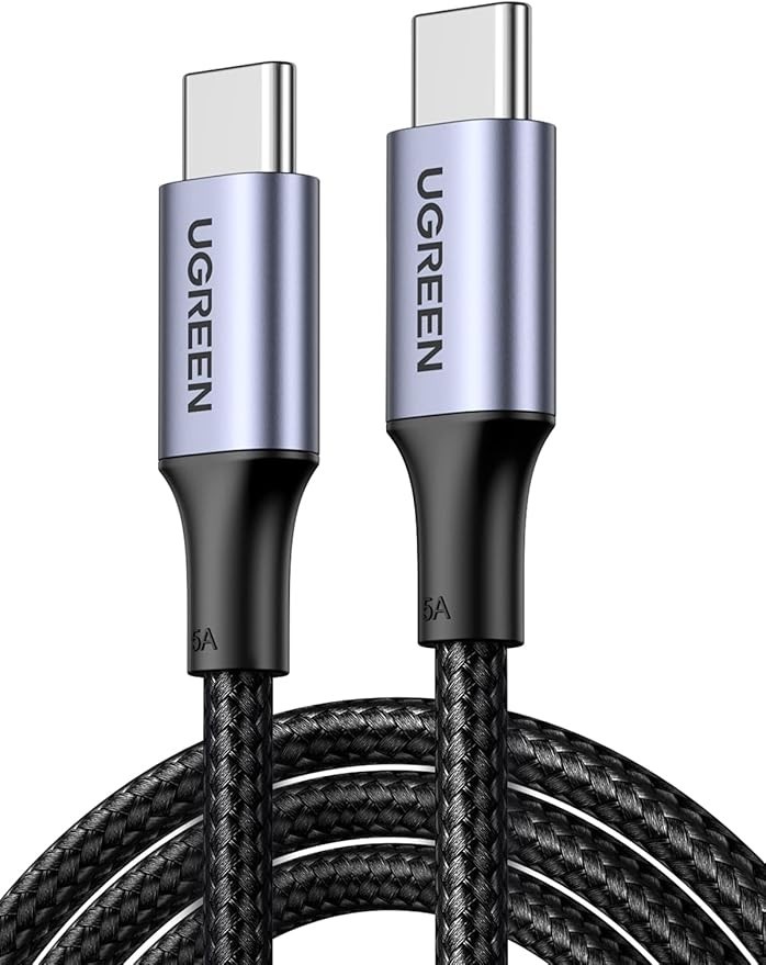 UGREEN Cabo USB C para USB C, 2m 100W, Carregamento Rápido, Nylon Trançado, Compatível com iPhone 16/15/14, MacBook Pro, iPad Pro, Dell XPS, Galaxy S25/S24/S23/S22 Ultra, Pixel, Preto