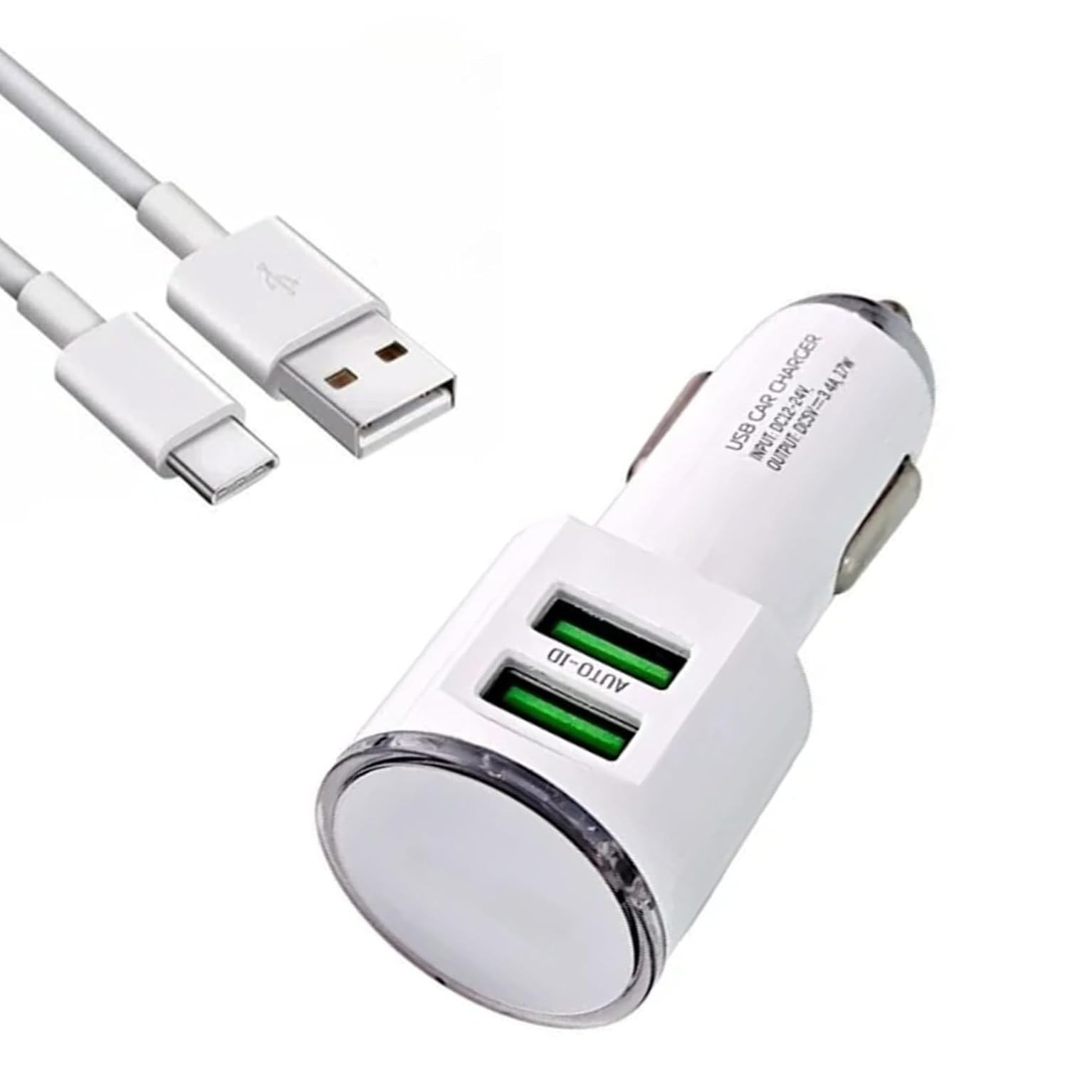 Carregador Veicular Turbo 3.4A com 2 Portas USB e Cabo USB-C: Carga Rápida e Segura em Qualquer Lugar!
