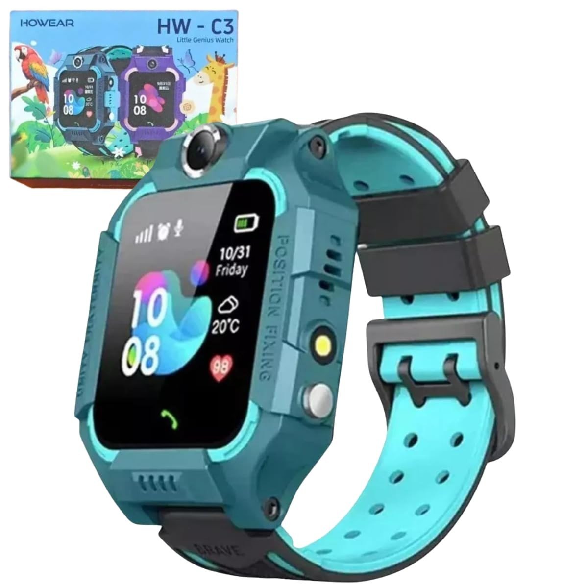 Smartwatch Infantil C/ GPS, Câmera e Chip - Segurança e Diversão para Seu Filho (Verde)