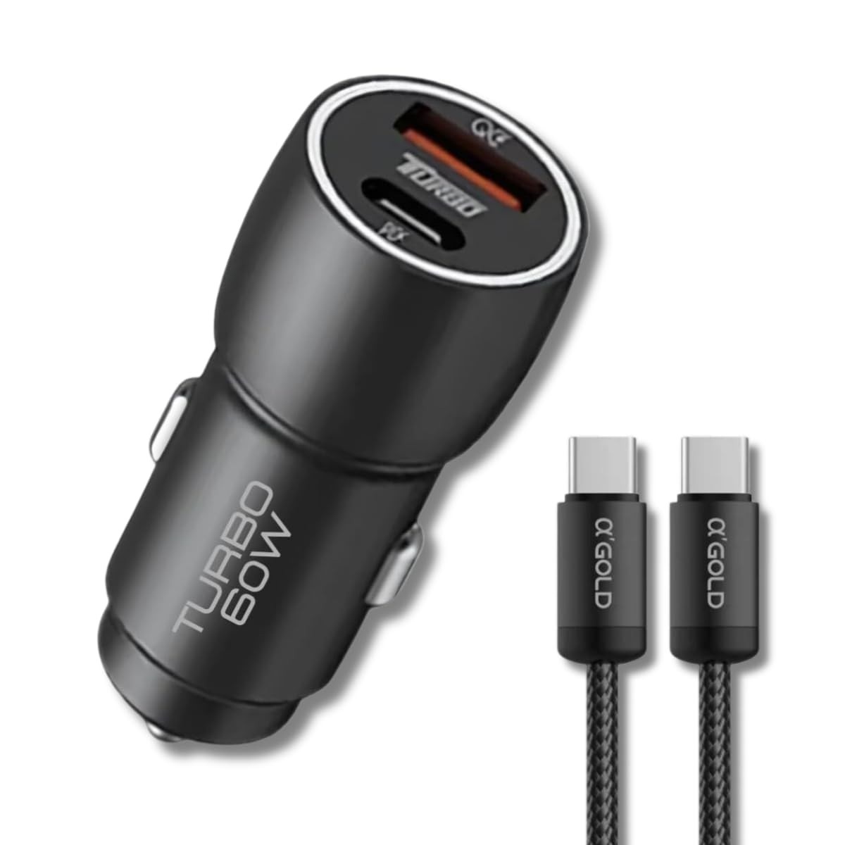Carregador Veicular Turbo 60W Duas Portas USB-C e USB 3.0 | Carregamento Ultra Rápido Automotivo
