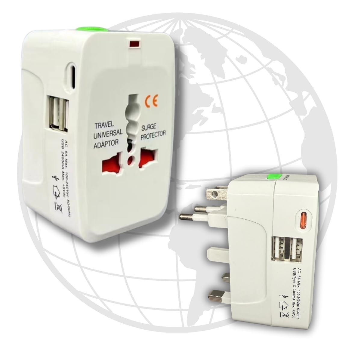 Adaptador de Tomada Universal EzLife®: Carregue Tudo em Mais de 150 Países (USB-C PD, USB 3.0, Bivolt)