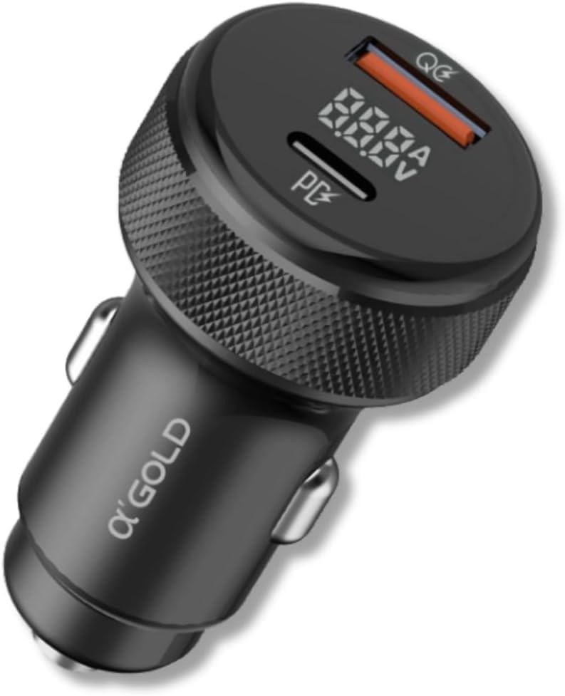 Carregador Veicular Turbo 60W A'Gold: Dual USB + Tipo-C, Power Delivery & QC 3.0 para Celular, iPhone, Samsung e Tablets